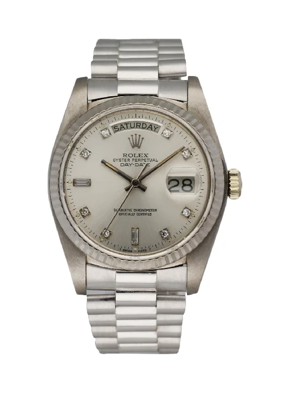 Rolex Day Date 18039 18K White Gold Diamond Dial Men's Watch