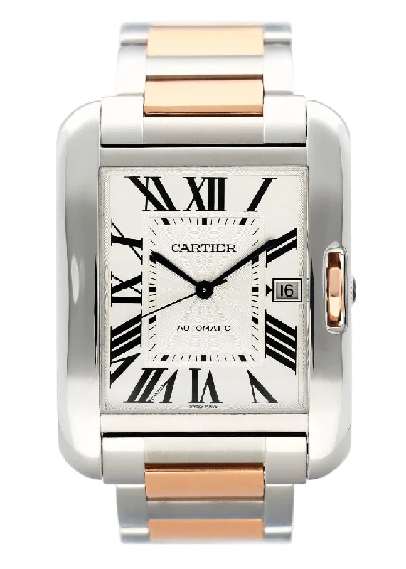 Cartier Tank Anglaise XL W5310006 18K Rose Gold Steel Mens Watch