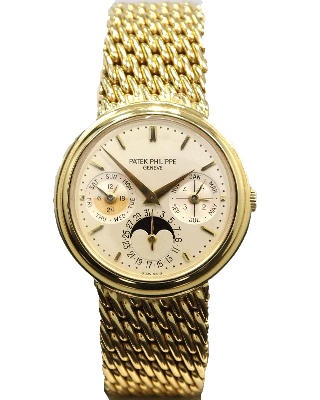 Patek Philippe Perpetual Calendar 3945/1J Vintage 18K Yellow Gold Silver Dial Automatic