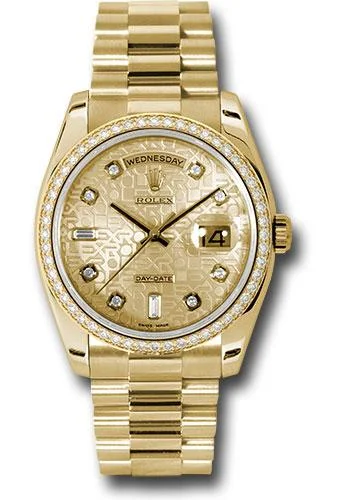 Rolex Yellow Gold Day-Date 36 Watch -  Bezel - Champagne Jubilee Diamond Dial - President Bracelet - 118348 chjdp