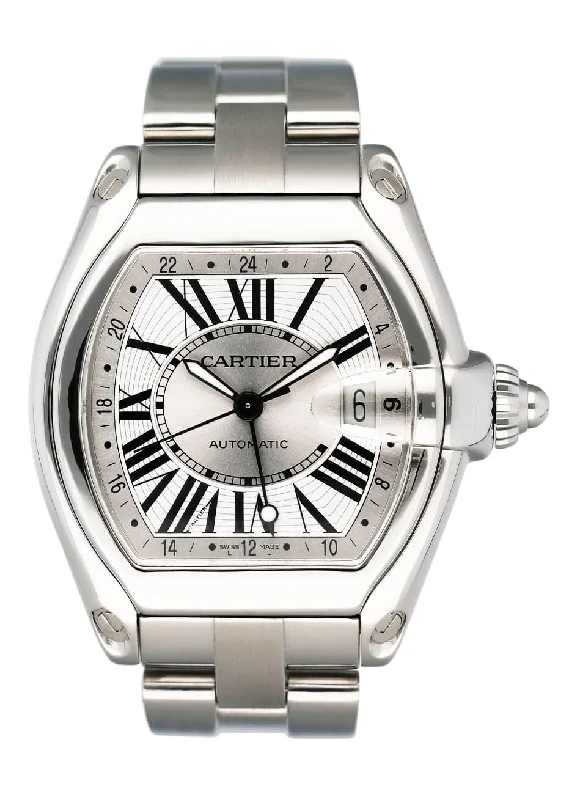 Cartier Roadster XL W62032X6 GMT Stainless Steel Mens Watch