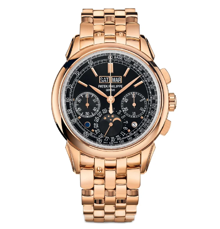 Perpetual Calendar Chronograph 18k Rose Gold 41mm Ebony Black Dial On Bracelet