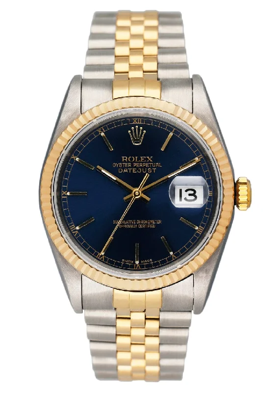 Rolex Datejust 16233 Blue Dial Two Tone Mens Watch