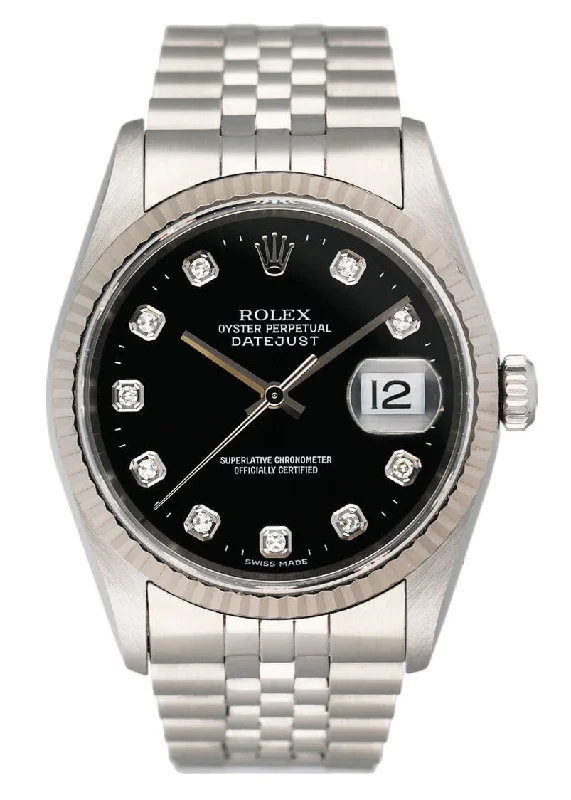 Rolex Datejust 16234 Diamond Black Dial Mens Watch