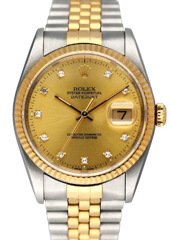 Rolex Datejust 16233 Diamond Champagne Dial Mens Watch Box Papers