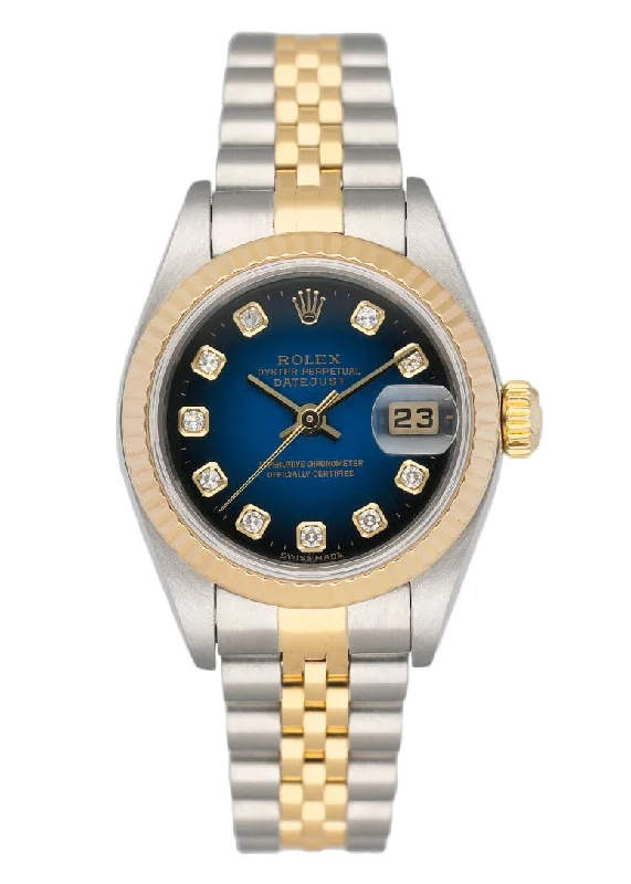 Rolex Datejust 79173 Blue Vignette Diamond Dial Ladies Watch Box Papers